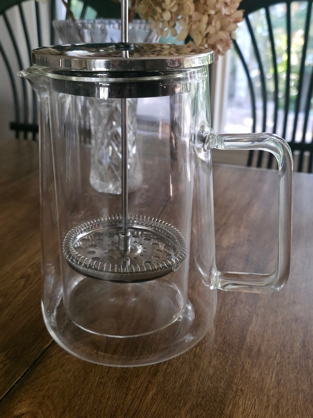 4/$67 Deal! Like New Clear Glass French Press with Silver Plunger